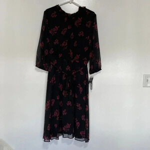 SANDRA DARREN NEW $88 3/4 Sleeve Black Wine Rose Midi Dress Size 16